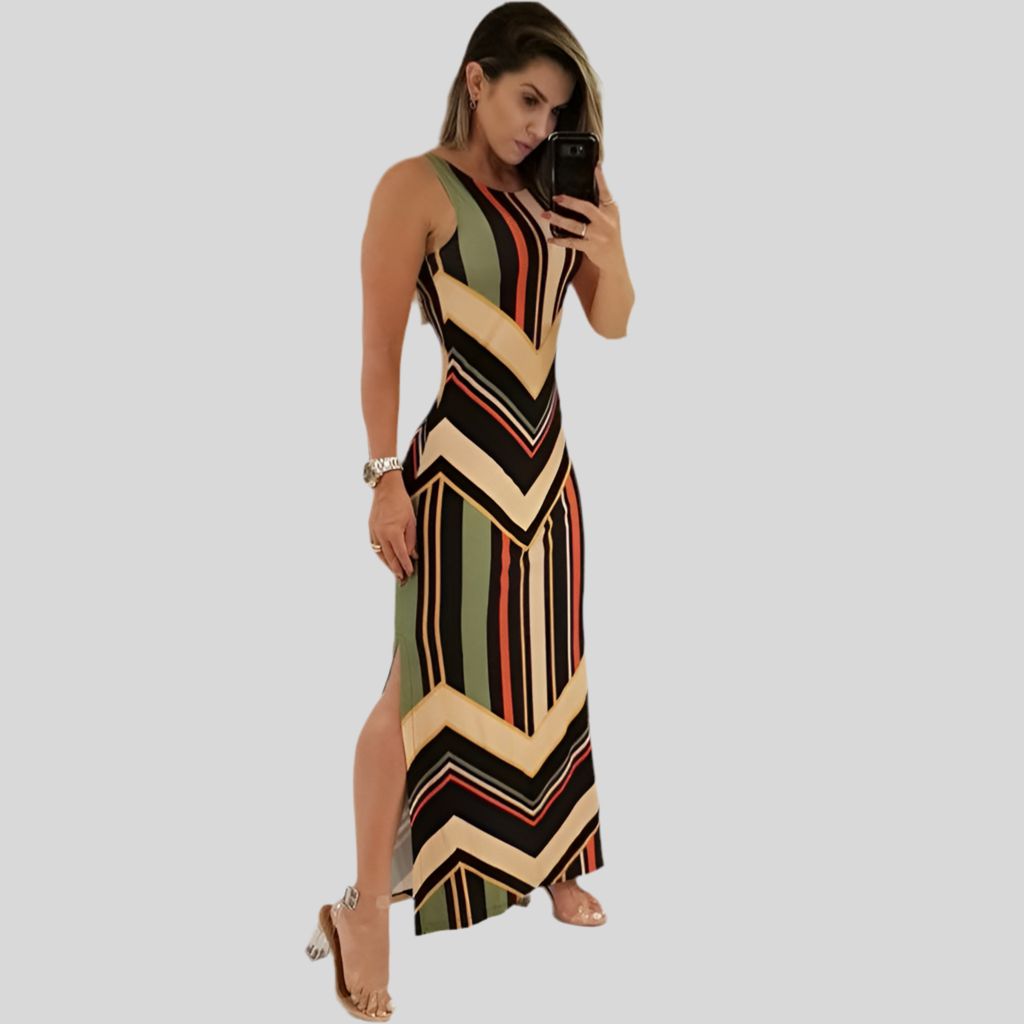 Colorful Striped Side Slit Maxi Dress