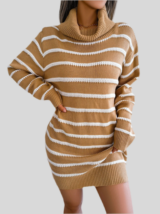 StripedBase Turtleneck Sweater Dress