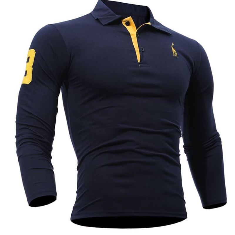 Embroidered Deer Digital Polo Shirt Men’s Long Sleeve