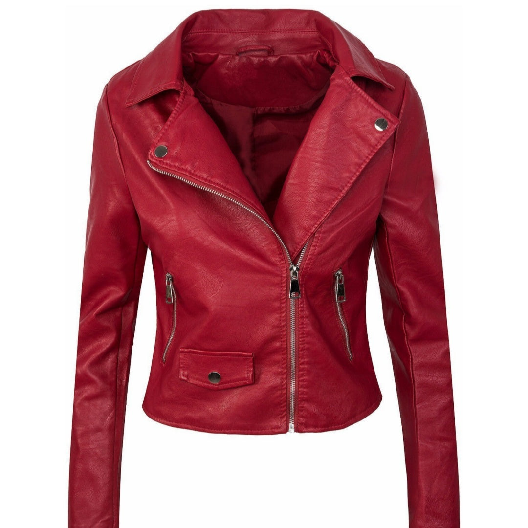 Women’s Fall/Winter Slim PU Leather Short Zipper Jacket