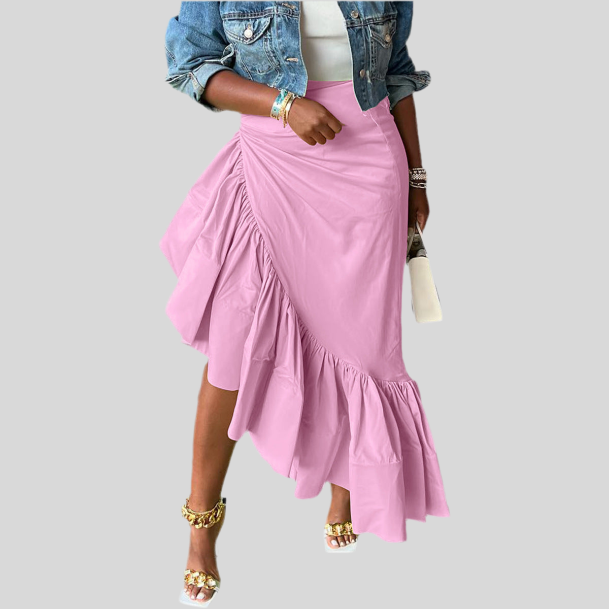 Solid Color Irregular Ruffled Skirt