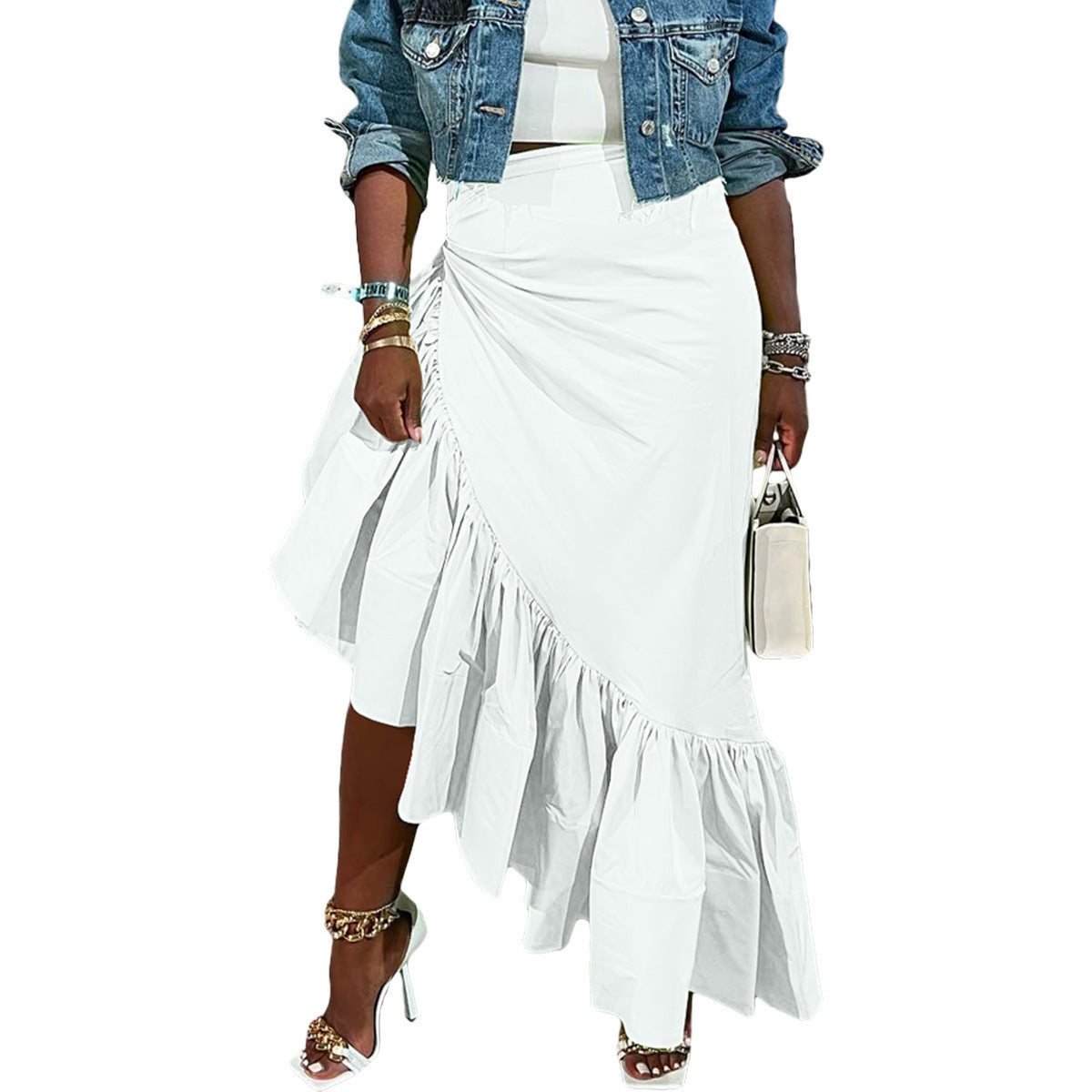 Solid Color Irregular Ruffled Skirt