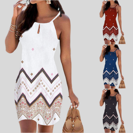 Printed Halter Neck Mini Beach Dress