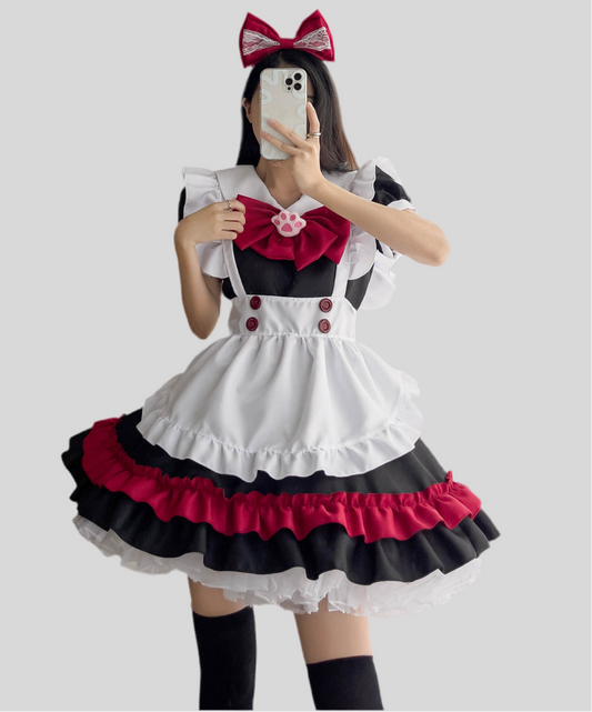 Black and Red Lolita Maid Cosplay Costume