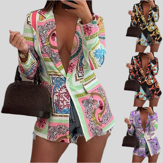 Women’s Printed Blazer with Long Sleeves