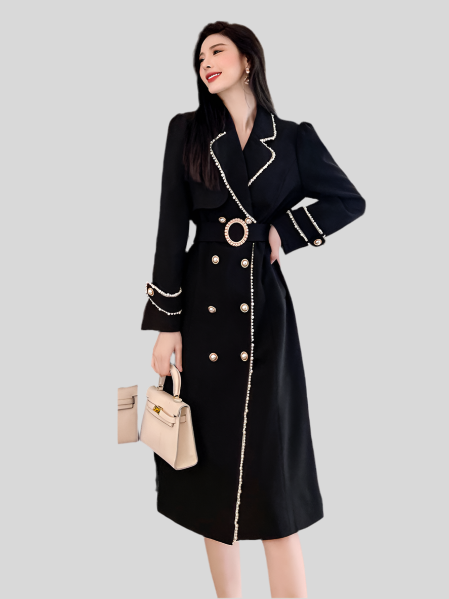 Women's Fashion Jacket Black Long Trench Coat