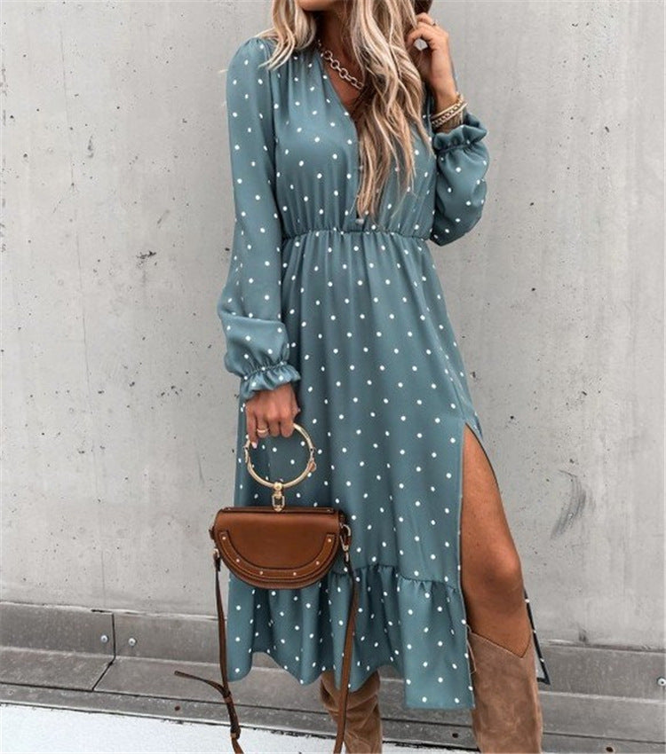 Polka Dot Charm Folded Sleeve Dress