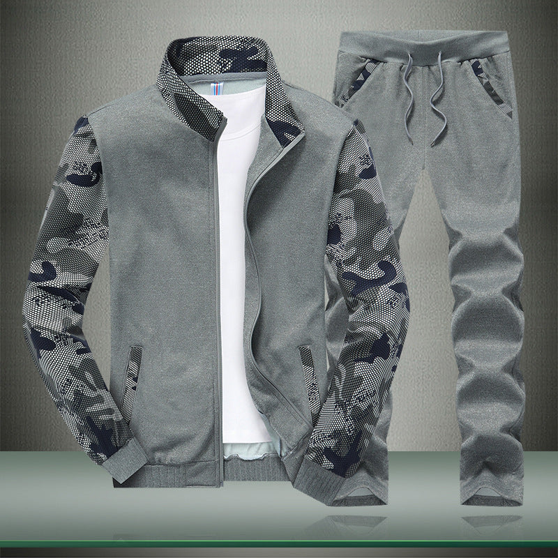 Men’s Sports Camouflage Sleeve Stand Collar 2 Piece Set