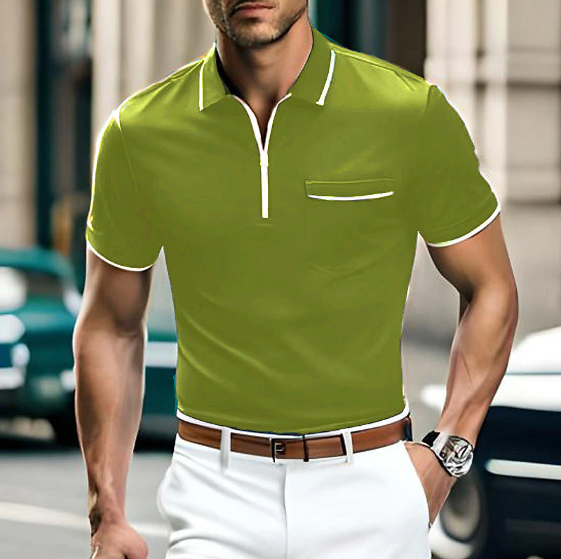 Summer Men’s Zipper Pocket Casual Sports Polo Shirt