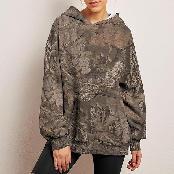 Maple Leaf Print Oversized Hoodie for Women