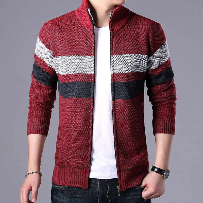 Men’s Plush Thick Knit Stand Collar Cardigan