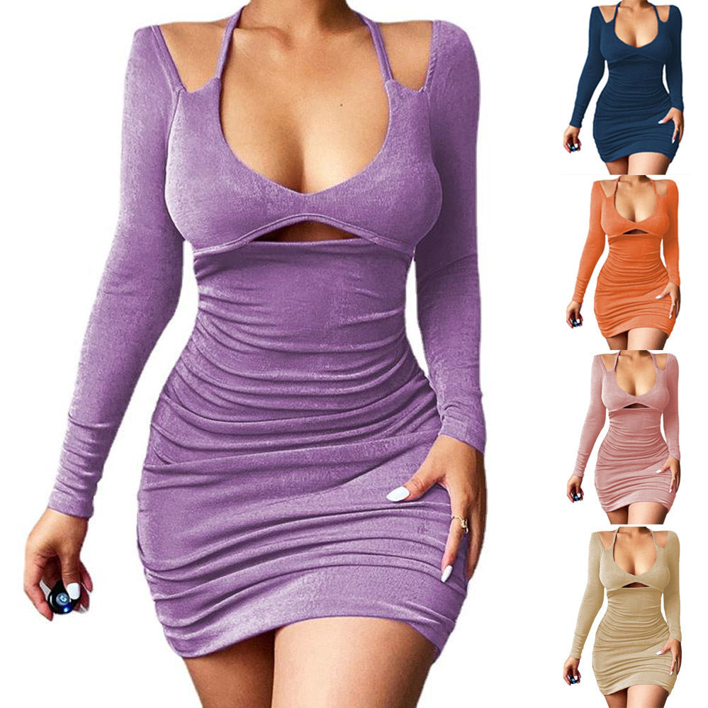 Women’s Slim Fit A-Line Strap Tie Long Sleeve Dress