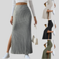 High Waist Side Slit Knitted Skirt