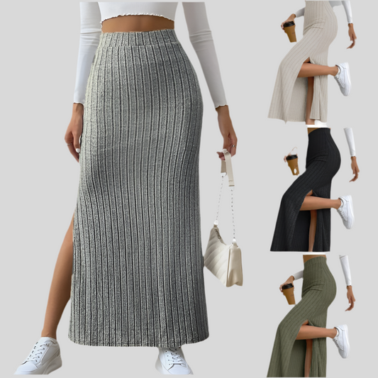 High Waist Side Slit Knitted Skirt