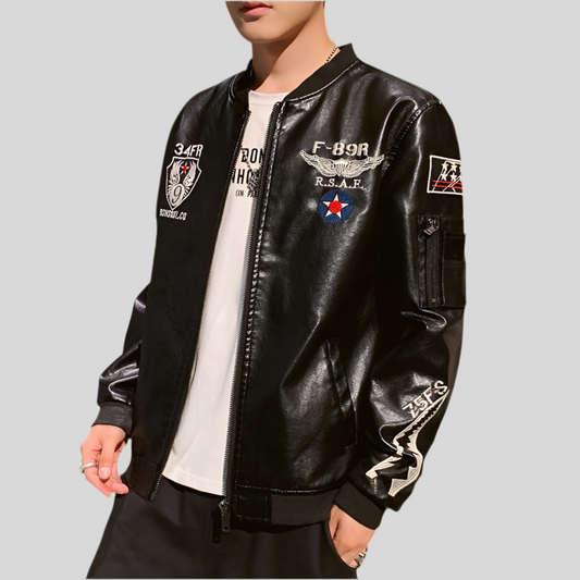 Men’s Embroidered Motorcycle Leather Jacket