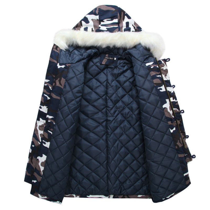 Camouflage Fur Collar Mid-length Padded Coat