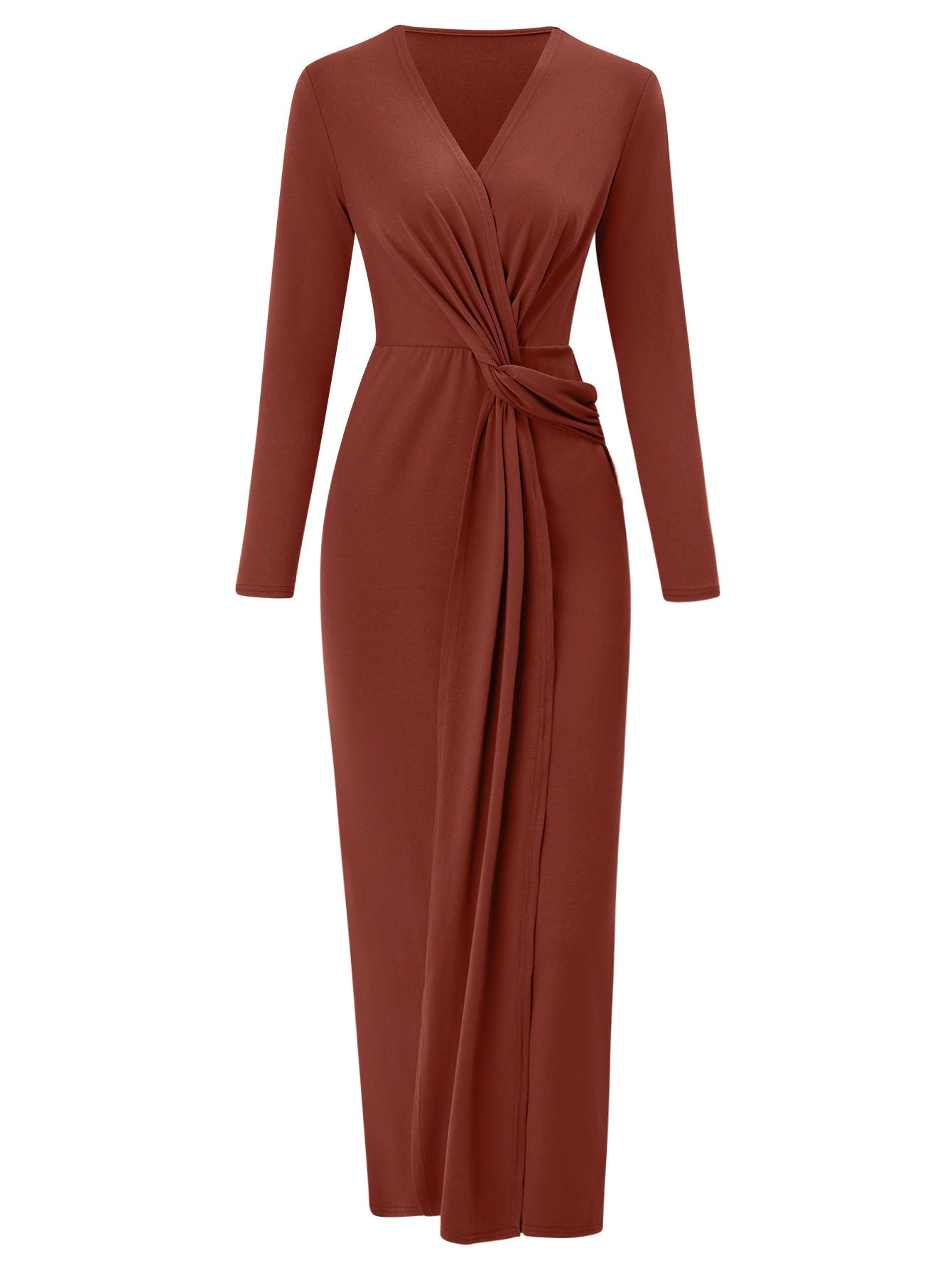 V-Neck Tied Waist Long Sleeve Dress