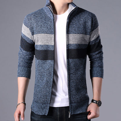 Men’s Plush Thick Knit Stand Collar Cardigan