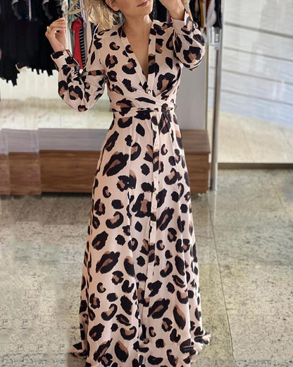 Trendy Leopard-Print Long Sleeve Dress