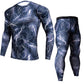 Mens Fitness Gym Suit with Long-Sleeve Tights and Quick-Dry Trousers