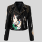 Fashion Print Rivet Leather Jacket for Women