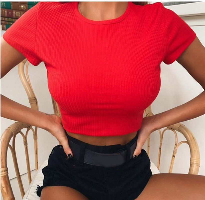 Neon O-Neck Crop Tee for Women