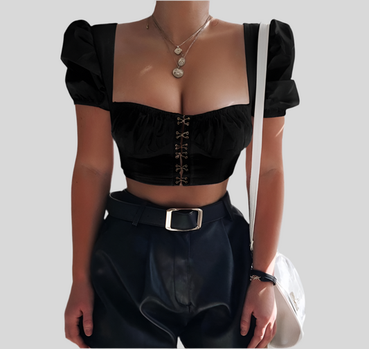 Puff Sleeve Buttoned Crop Top