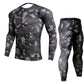 Mens Fitness Gym Suit with Long-Sleeve Tights and Quick-Dry Trousers