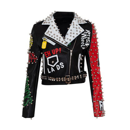 Graffiti Print Motorcycle Jacket