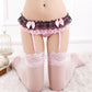 Floral Lace Garter Belt and Stockings Set