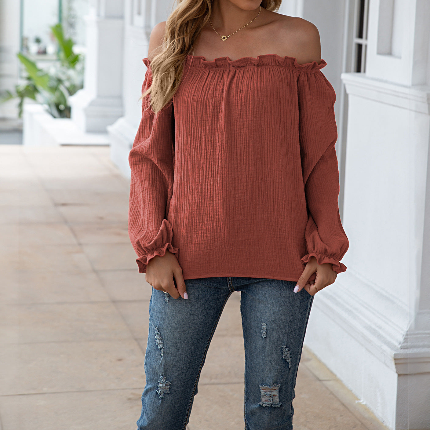 One-Shoulder Solid Casual Tee