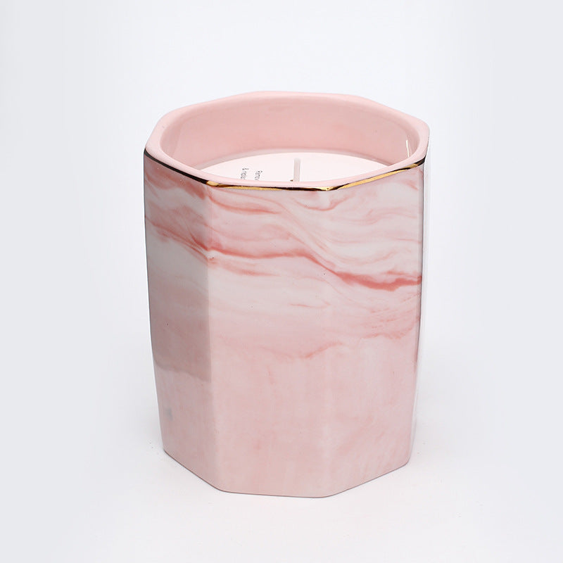 Neutral Marbled Ceramic Octagonal Plant Pot & Smokeless Scented Candle