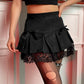 Black Pleated Goth Lace-Trim Dance Skirt