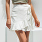 White Solid Ruffle Lace-Up Skirt