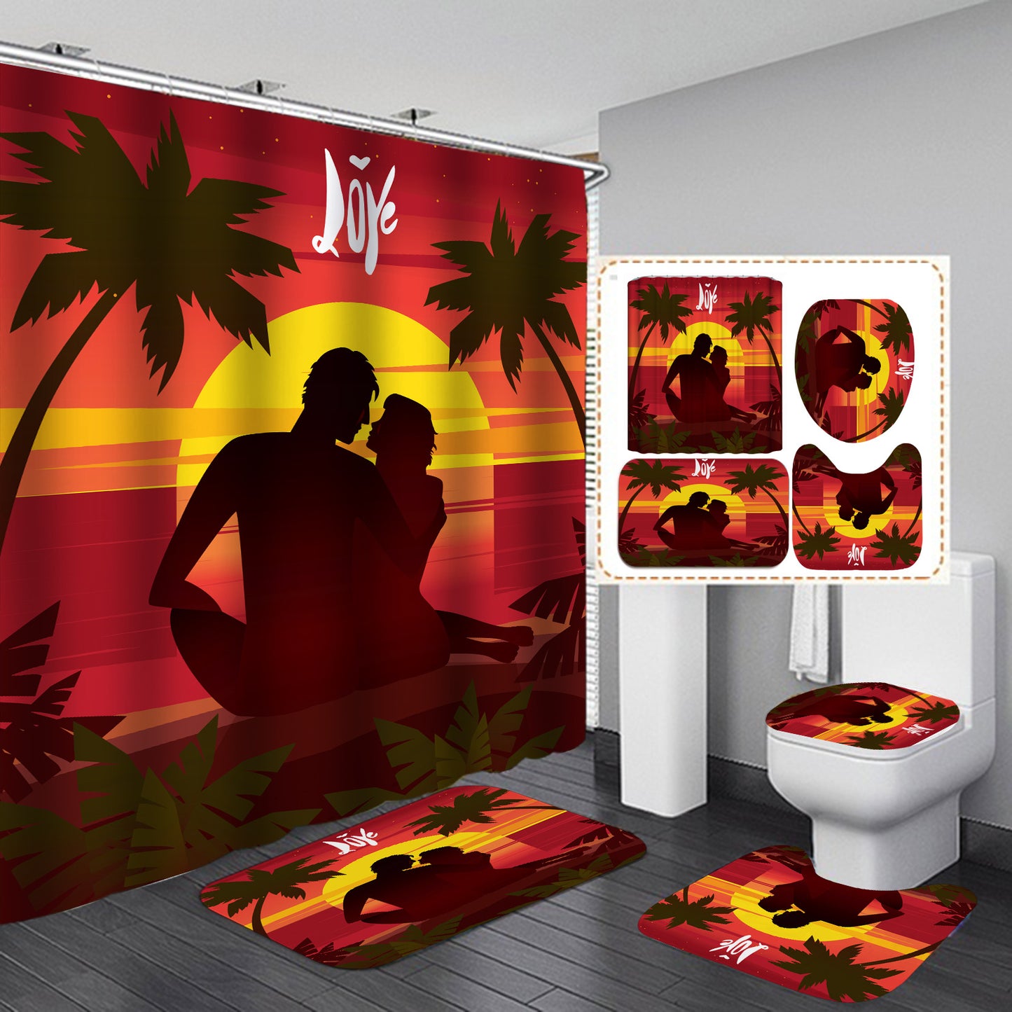 Waterproof Shower Curtain Set, Four-Piece Bathroom Set