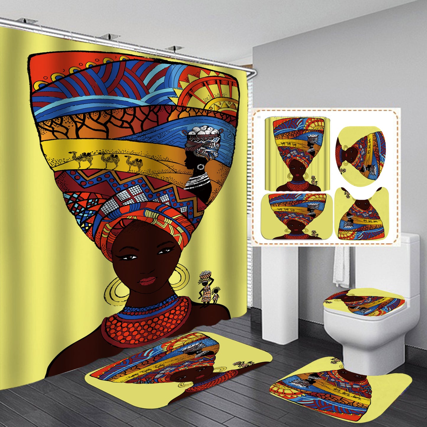 Waterproof Shower Curtain Set, Four-Piece Bathroom Set