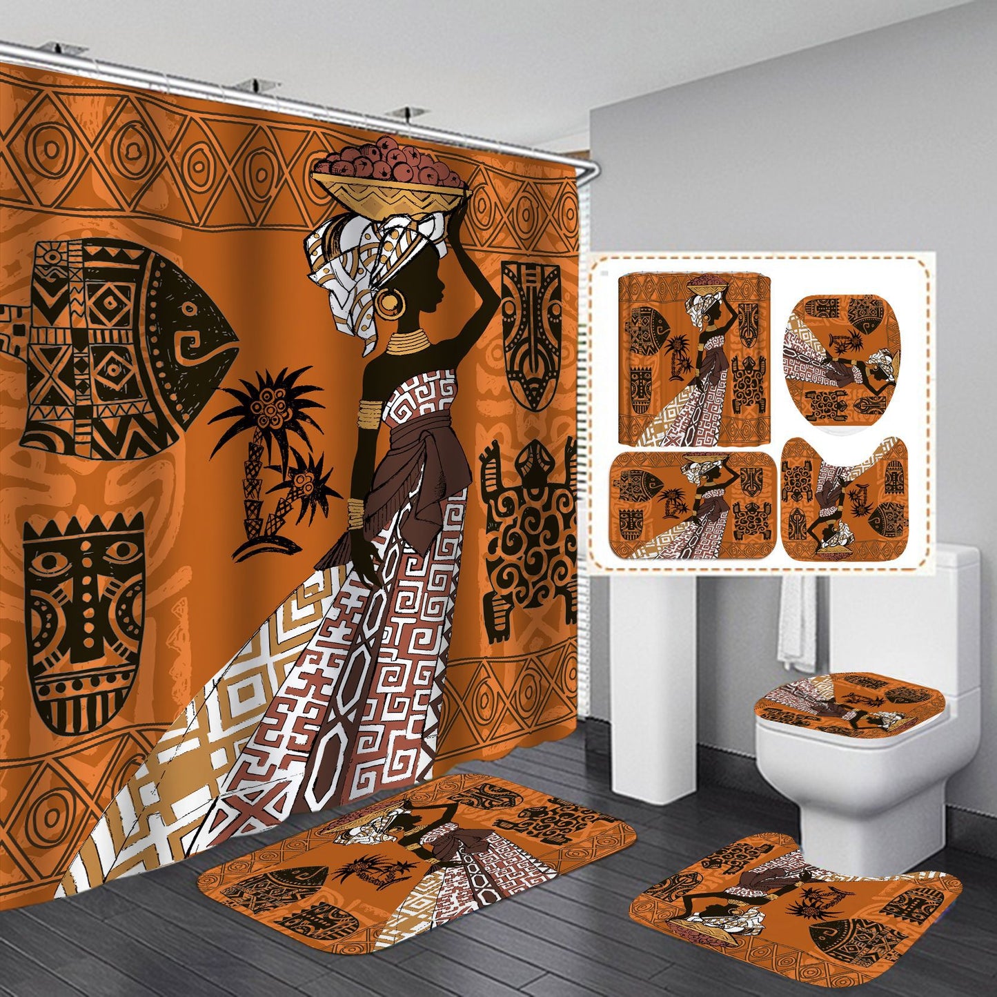 Waterproof Shower Curtain Set, Four-Piece Bathroom Set