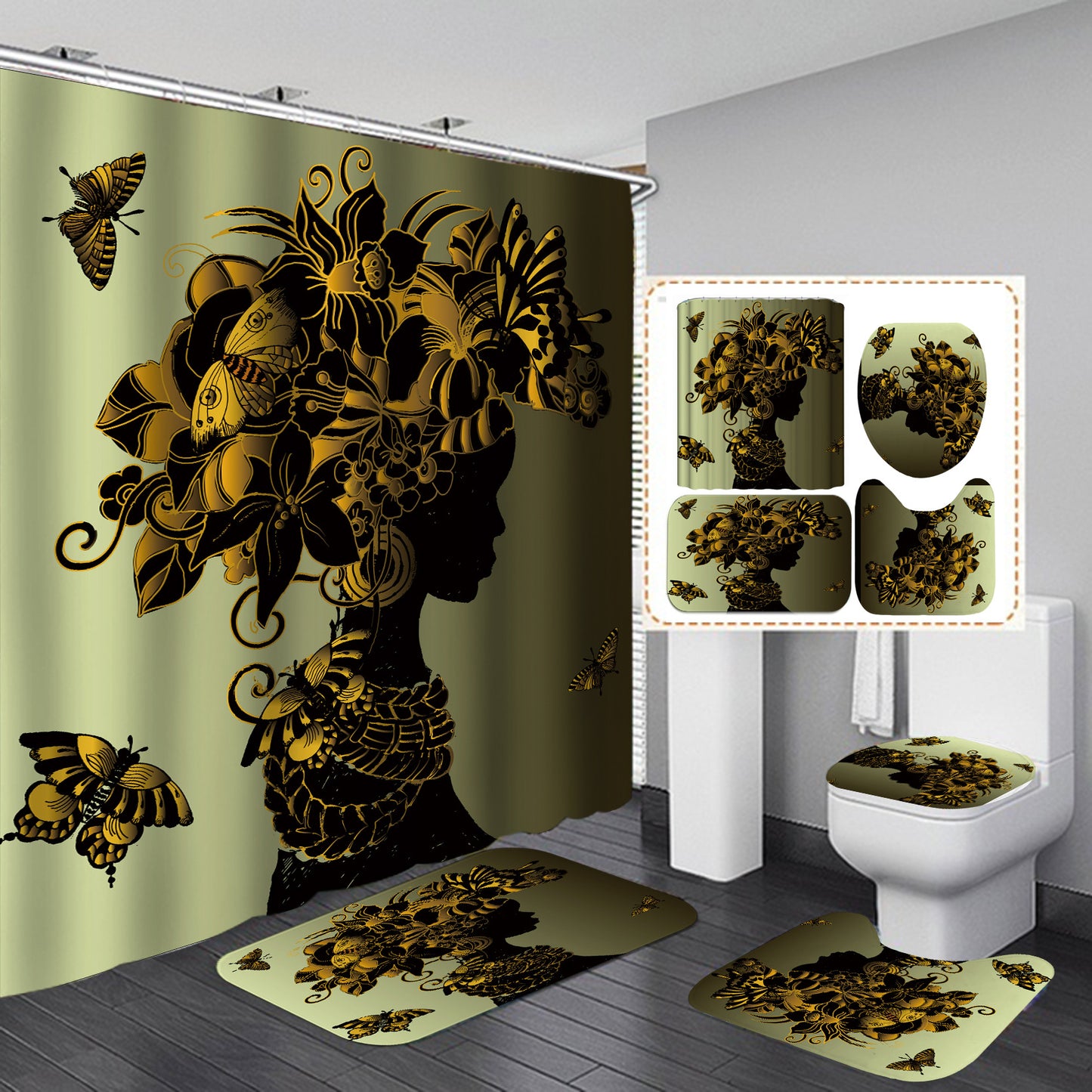 Waterproof Shower Curtain Set, Four-Piece Bathroom Set