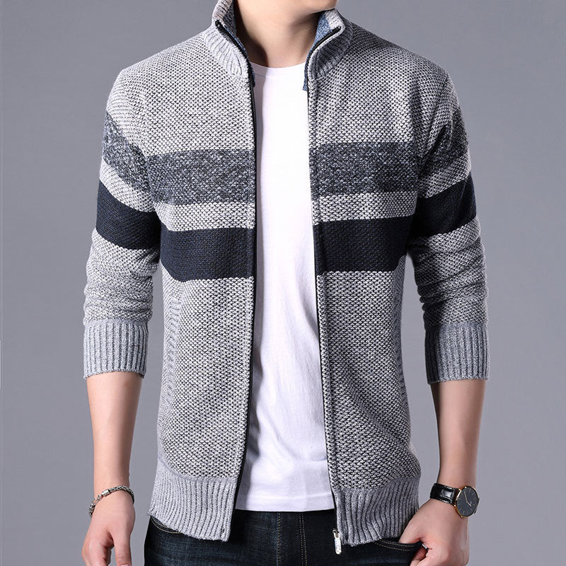 Men’s Plush Thick Knit Stand Collar Cardigan