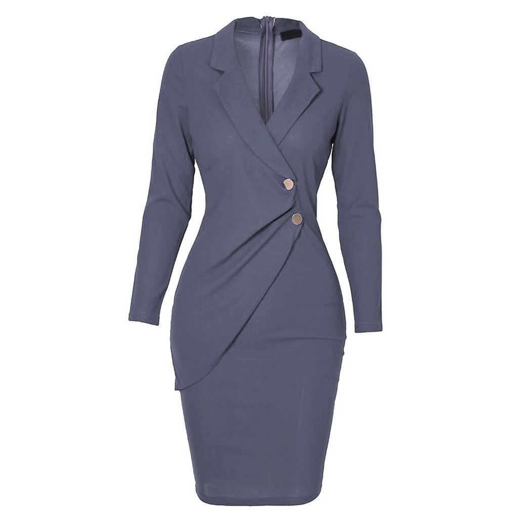 Chic Long Sleeve Button-Front Hip Dress