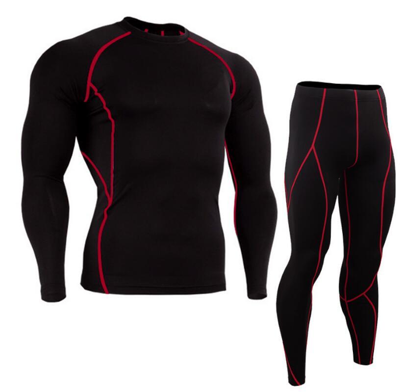 Mens Fitness Gym Suit with Long-Sleeve Tights and Quick-Dry Trousers