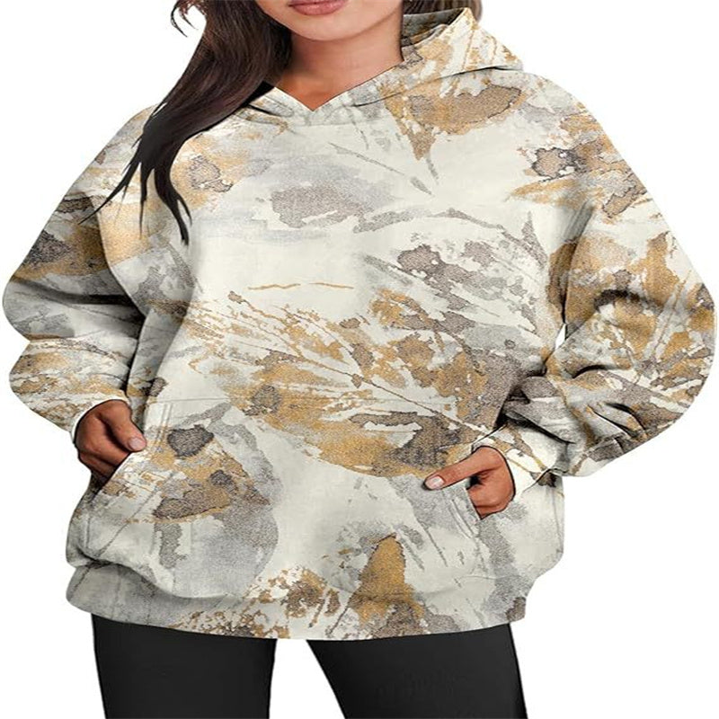 Maple Leaf Print Oversized Hoodie for Women