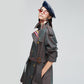 Stripes Slim Waist Double-Breasted Trench Coat