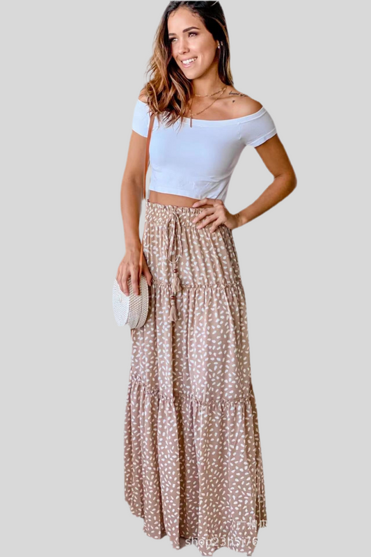 Elastic Waist Pleated Midi Skirt