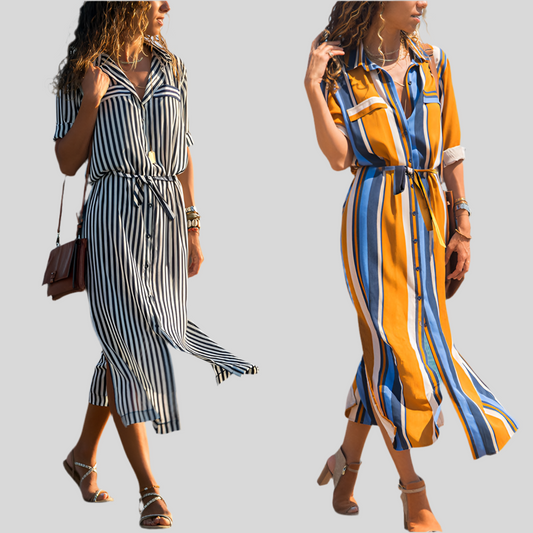 Stripe V-neck Chiffon Maxi Dress