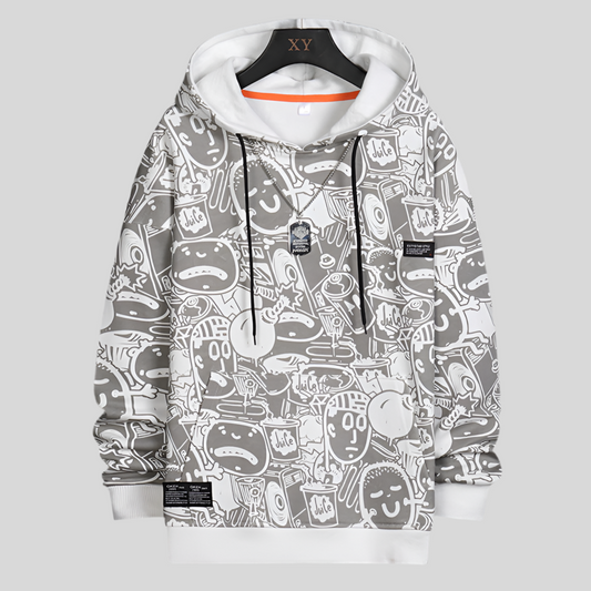 Men’s Fashion Cartoon Print Casual Hooded Sweater