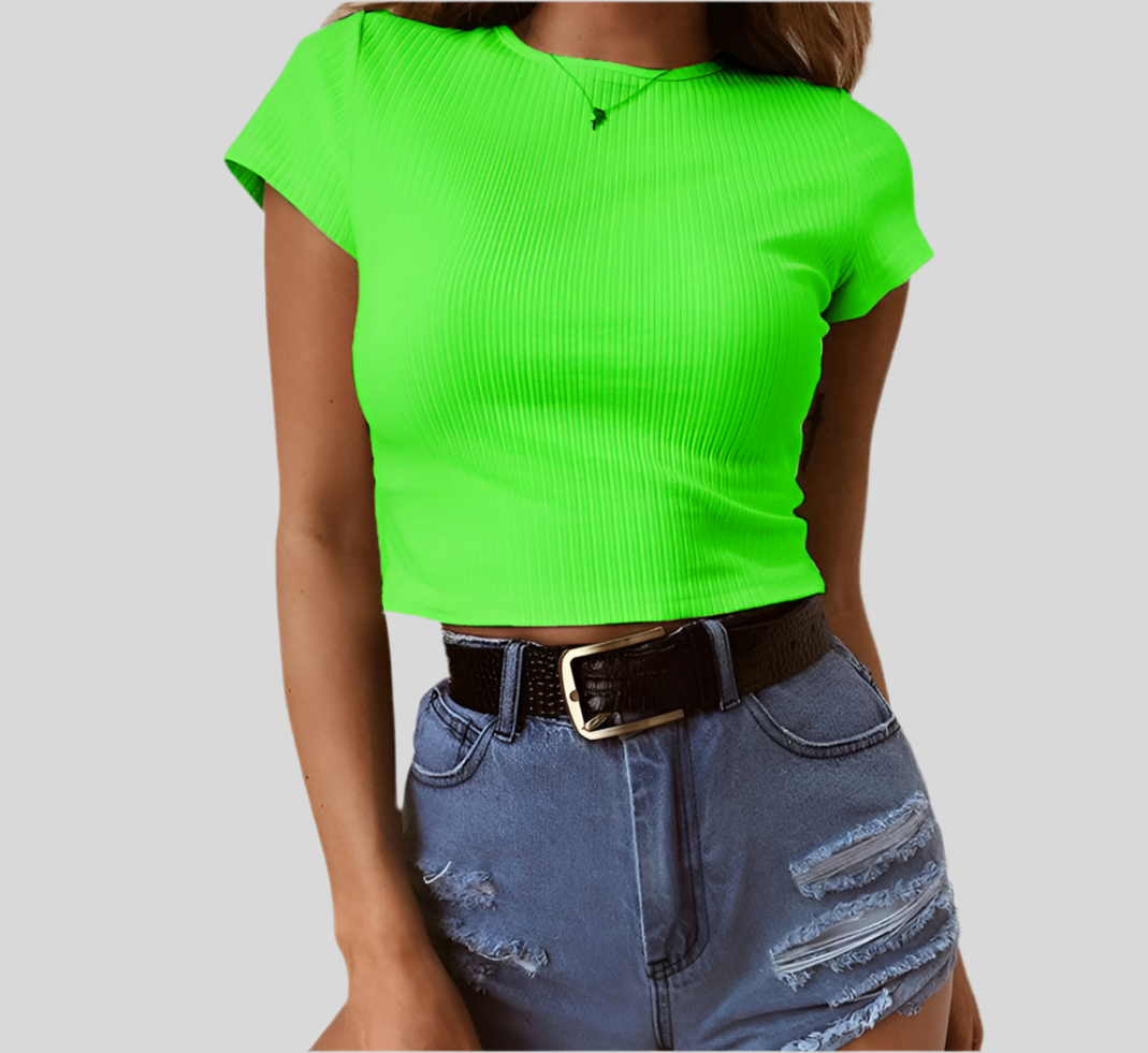 Neon O-Neck Crop Tee for Women