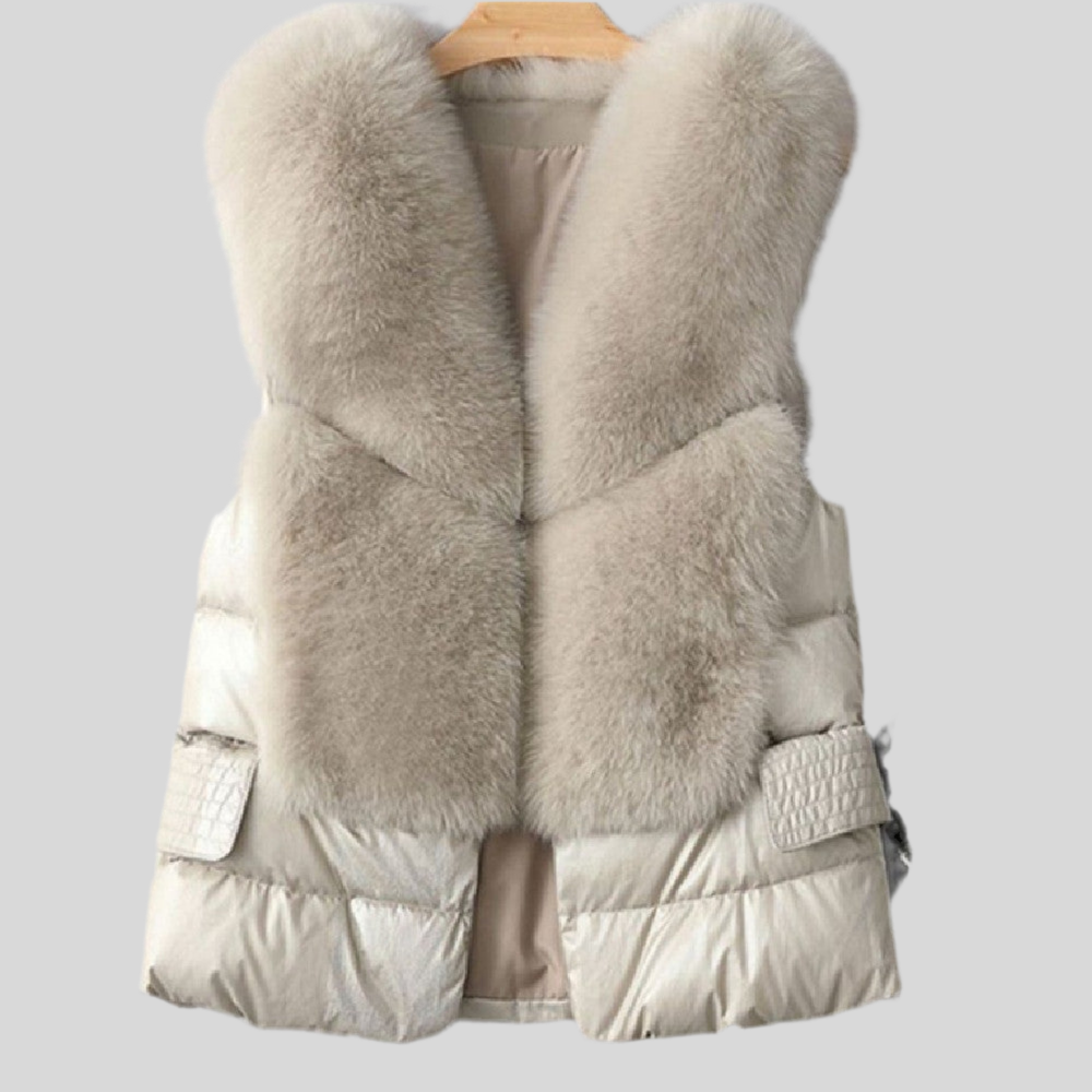 Winter Short Down Jacket with Faux Fox Fur Vest