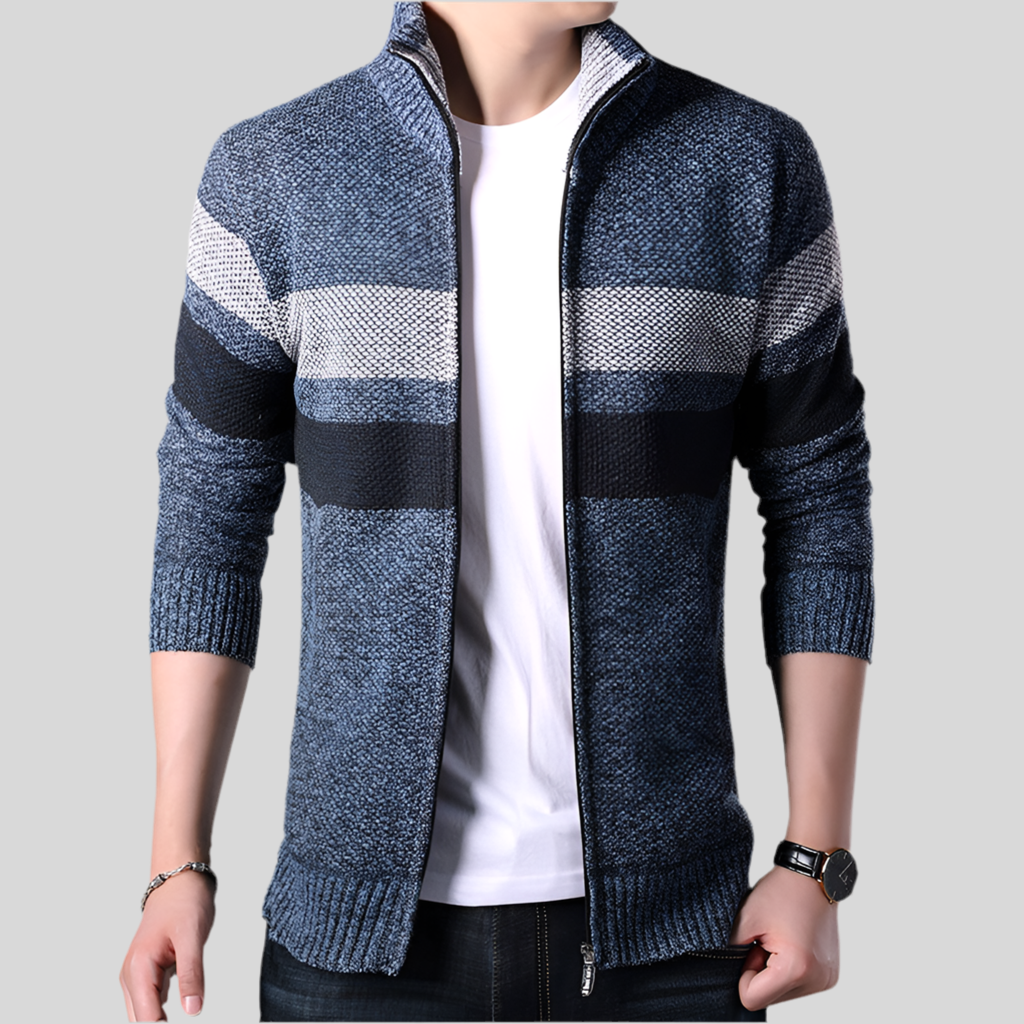 Men’s Plush Thick Knit Stand Collar Cardigan