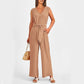 V-Neck Sleeveless Jumpsuit with Pockets and Lace-Up Wide-Leg Design